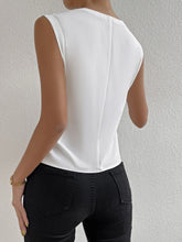 SXY Solid V Neck Shoulder Pad Sleeveless Blouse